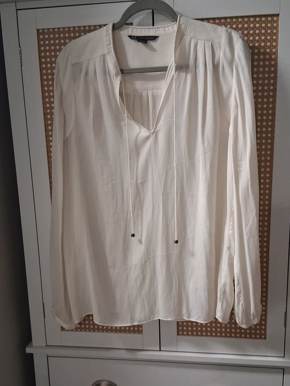Armani Exchange Cream V-Neck Tie-Front Long Sleeve Blouse